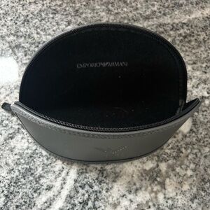 Emporio Armani gray black zipper eyeglass glasses case travel